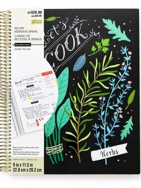 Recollections Black Spiral Recipe Keepsake Notebook with Botanical Herb Artwork